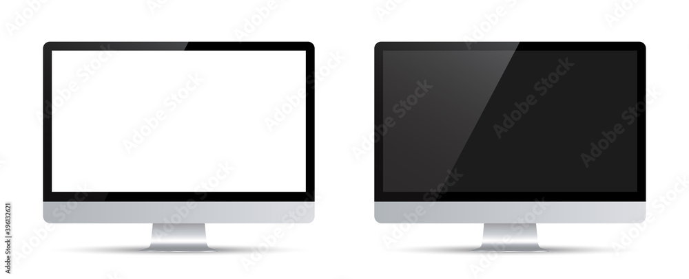 Aufkleber two black monitor mockup with white and black empty display - stock vector