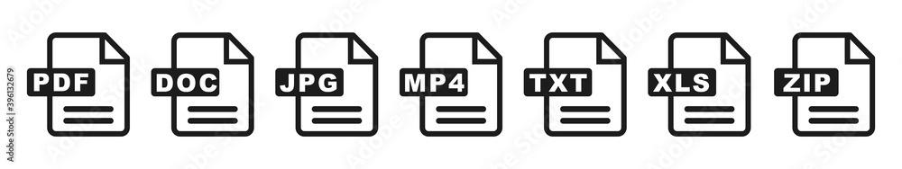Aufkleber Symbol set file formats, file extensions diverse icons set isolated - for stock