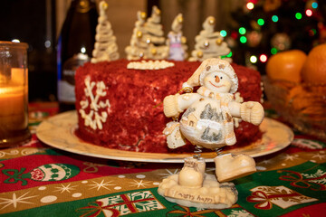 
Christmas cake decoration red velvet, white chocolate Christmas trees