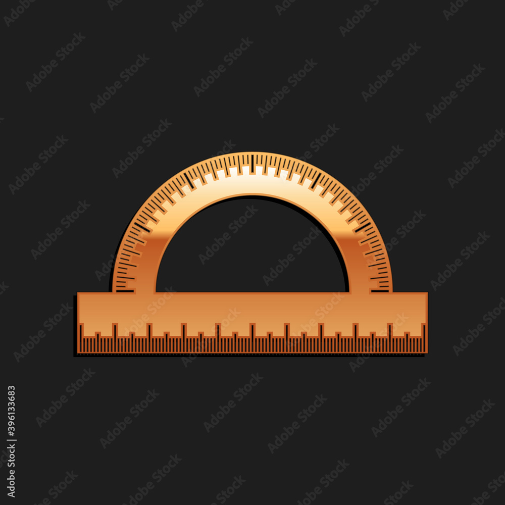 Poster gold protractor grid for measuring degrees icon isolated on black background. tilt angle meter. meas