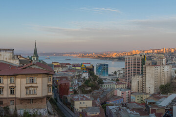View from the city hill Concepcion to the city of Valparaiso, Chile
