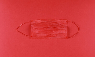 christmas red medical mask isolated on red background
