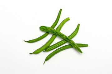 Fresh pods of asparagus bean, isolate on white.