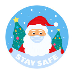 Santa Claus wears a protective face mask. Vector illustration. Cartoon character.