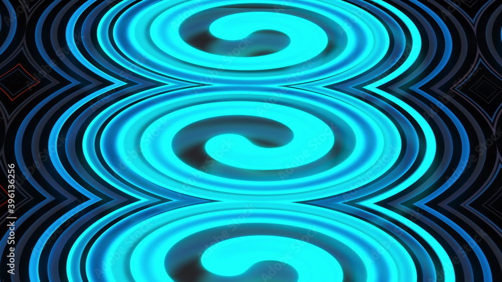 Poster spiral wavy texture with neon lighting, computer generated. 3d rendering of color plasma backdrop