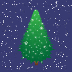 3D Christmas tree snowflakes blue background stars snowfall Vector illustration