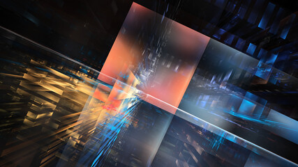 3D illustration of abstract fractal for creative design looks like modern city techno structure.
