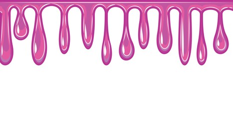 Beads of pink liquid. The paint runs off thickly. Jelly. The drops slide. The isolated object on a white background. Frame. Vector