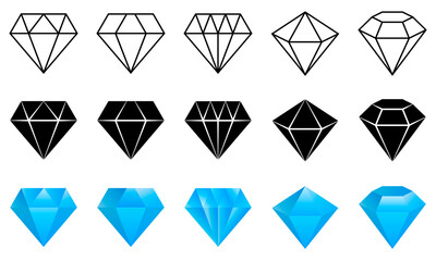 Diamond collection vector logo. Color and black icons. Gemstones set.