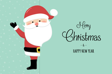 Merry Christmas and Happy New Year. Design of Christmas card with cute Santa Claus.Vector