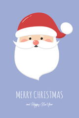 Christmas greeting card with happy Santa Claus face. Vector