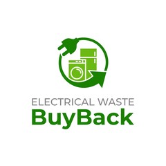 Buyback household waste electrical and electronic equipment logo template. Electrical waste icon. Recycling electrical items logo. E-Waste icon. Washing machine and fridge.