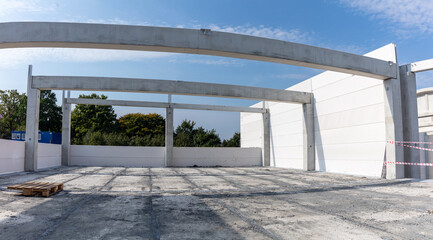 Warehouse construction site. Building a new industrial hall