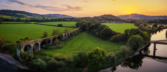 Monmouth Viaduct an old derelict railway viaduct bridge crossing the river Wye in Monmouthshire...