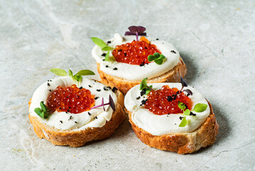 canape with caviar and herbs