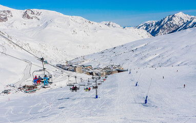Fototapeta na wymiar Pas de la Casa, Andorra, winter Grandvalaria ski area, Andorra, Europe