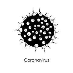 Coronavirus pathogen organism cell and infectious agent or contagious germ bacteria. 2019-nCoV, Covid-2019, Covid-19 Viral Novel Corona virus with DNA or RNA, artist interpretation drawing. Vector.
