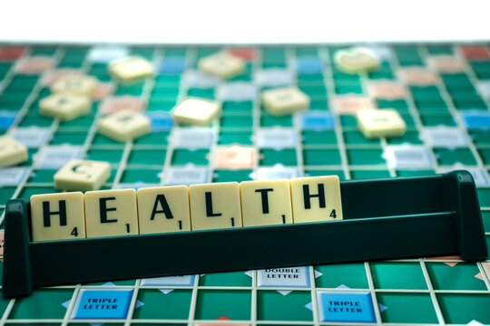 02/09/2020 Portsmouth, Hampshire, UK The Word Health Spelled Out On Scrabble Tiles On A Scrabble Board