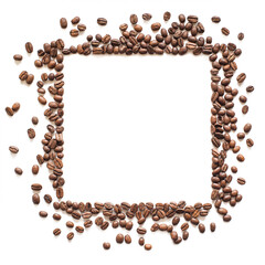 Coffee beans with square copy space. Square frame made of coffee beans.