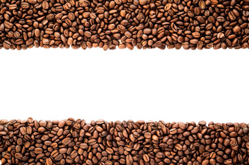 Coffee beans stripes isolated on white background.
