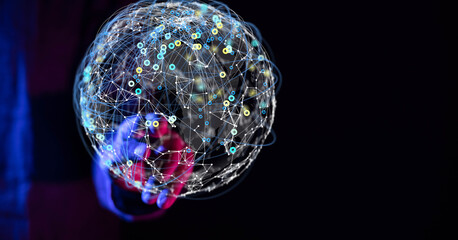 network holding in hand 3d connection data.