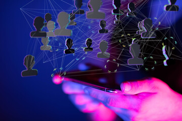 Business people silhouettes network team