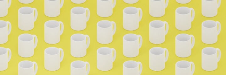 Seamless pattern with mugs over yellow background