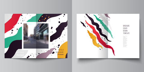 Vector layout of two A4 cover mockups design templates for bifold brochure, flyer, magazine, cover design, book design, brochure cover, agency, corporate, business, portfolio, pitch deck, startup.