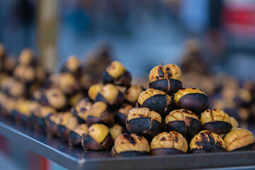 baked chestnuts, chestnuts standing on the counter
