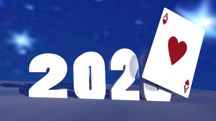 2021 new year ace decks card on ice snow blue nigtt happy new year - 3d rendering