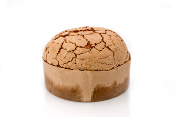 Panettone - Typical Christmas Milanese dessert with raisins and candied orange, dome-shaped cake isolated on white