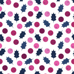 Christmas pattern with holly berries and leaves