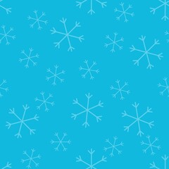 Seamless Christmas pattern doodle with hand random drawn snowflakes.Wrapping paper for presents, funny textile fabric print, design,decor, food wrap, backgrounds. new year.Raster copy.Sky blue, white