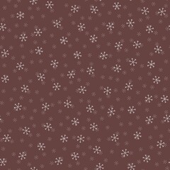 Seamless Christmas pattern doodle with hand random drawn snowflakes.Wrapping paper for presents, funny textile fabric print,design,decor,food wrap,backgrounds. new year.Raster copy.Coffee color white