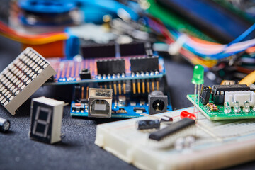 electronic board and tools repairs on black background