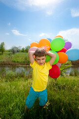 Happy boy enjoy on the meadow