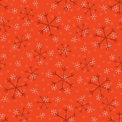 Seamless Christmas pattern doodle with hand random drawn snowflakes.Wrapping paper for presents, funny textile fabric print, design,decor, food wrap, backgrounds. new year.Raster copy.Coral