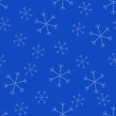 Seamless Christmas pattern doodle with hand random drawn snowflakes.Wrapping paper for presents, funny textile fabric print, design,decor, food wrap, backgrounds. new year.Raster copy.Cyan sky blue