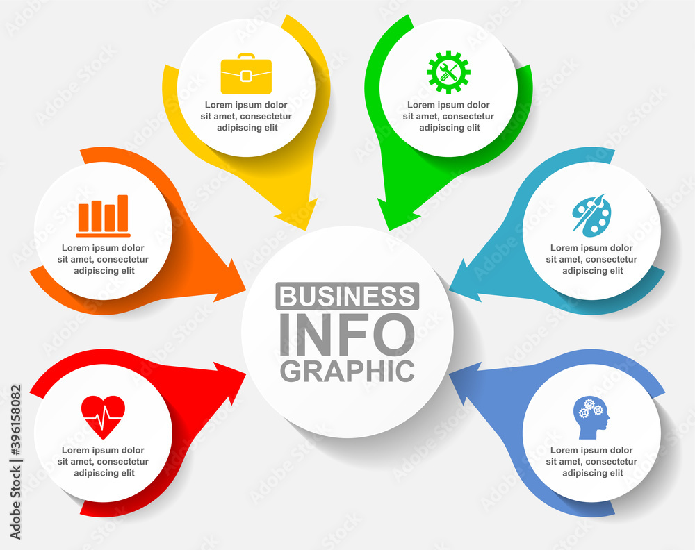 Poster flat design business diagram vector template with 6 options