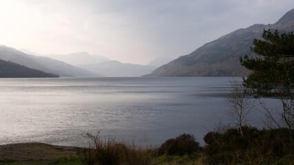 Loch Lomond lake surface view from Rowardennan with hills in the background