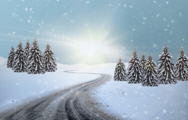 hut lantern north pole christmas road on snow