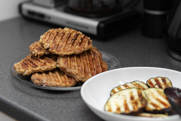 Grilled cutlets. Protein food. Close-up. 