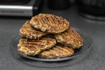 Grilled cutlets. Protein food. Close-up. 