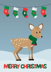 Christmas card with cute deer