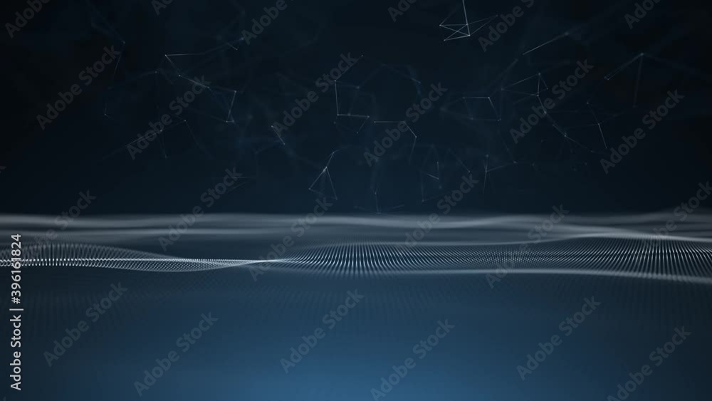 Poster abstract digital waves with lines background. dark blue smooth technology wavy animation.