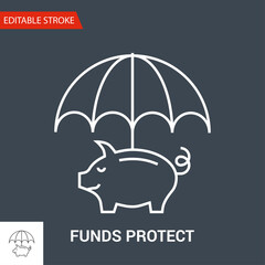 Funds Protect Icon. Thin Line Vector Illustration. Adjust stroke weight - Expand to any Size - Easy Change Colour - Editable Stroke