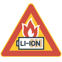  Lithium battery storage.
Triangle sign, graphic poster with text content, multicolor, flat design.