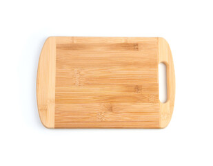 A beige cooking Board on a white background. Top view with space to copy. The concept of cooking.