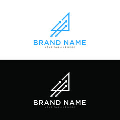 Geometrical triangle or arrow in three parts logo design. Technology business identity concept. Creative corporate template.