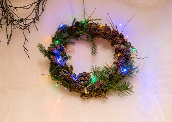 prepared Christmas wreaths made of dried citrus, needles, twigs  and various herbs. Christmas decor...